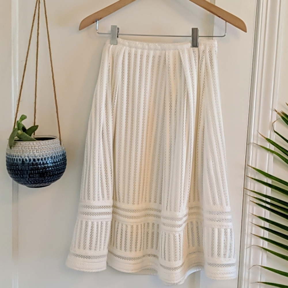 H&M white pleated eyelet midi skirt